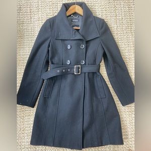 GUESS black wool pea coat w belt
